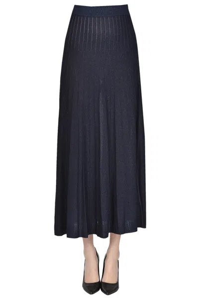 Ba&sh Pleated Lamè Knit Skirt In Navy Blue