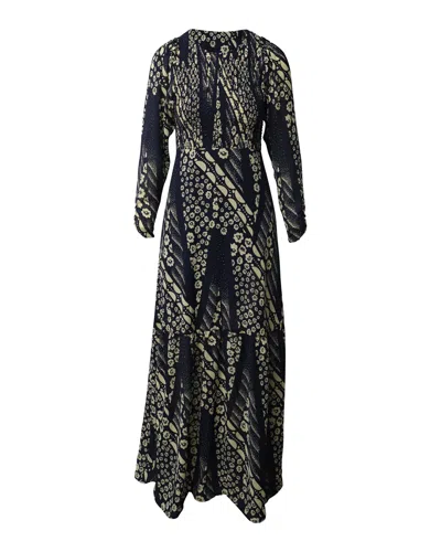 Ba&sh Printed Long Sleeve Maxi Dress In Navy Blue Polyester