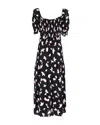Ba&sh Printed Puff Sleeve Midi Dress In Black Viscose In Black