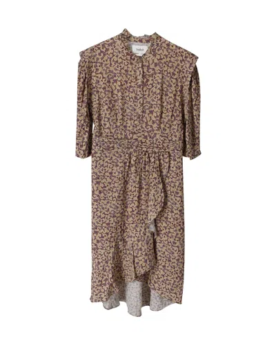 Ba&sh Ruffled Midi Dress In Beige Print Viscose