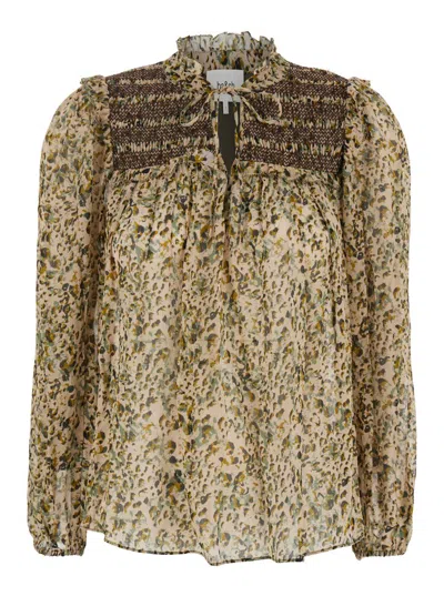 BA&SH MULTICOLOR SHIRT WITH LACE CLOSURE AND ALL-OVER PRINT IN VISCOSE WOMAN