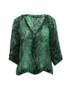 Ba&sh Snake Print Blouse In Green Silk In Green