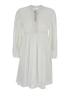 Ba&sh White Crewneck Dress With Knot Closure On The Front In Fabric Woman In White