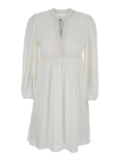 BA&SH WHITE CREWNECK DRESS WITH KNOT CLOSURE ON THE FRONT