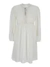 Ba&sh White Crewneck Dress With Knot Closure On The Front In Fabric Woman In White