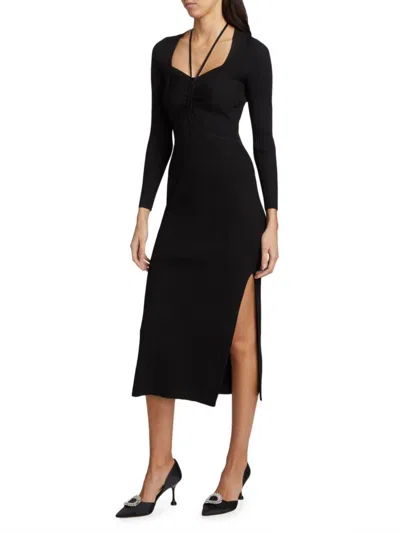 Ba&sh Women's Edora Ribbed Side Slit Midi Dress In Noir