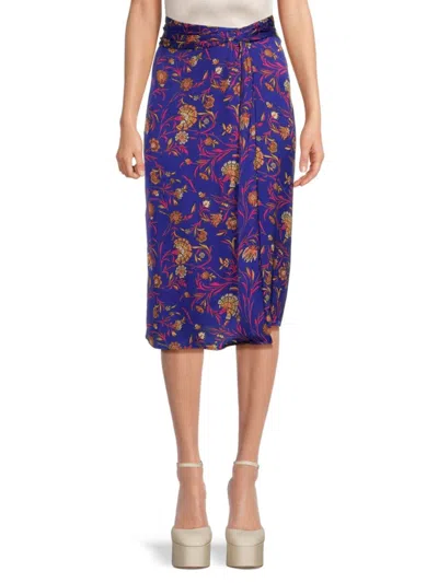 Ba&sh Women's Paisley Satin Pencil Skirt In Blue