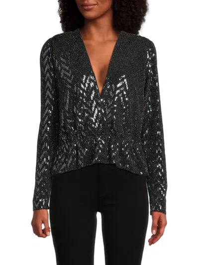 Ba&sh Women's Sequin Embellished Plunging Blouse In Black