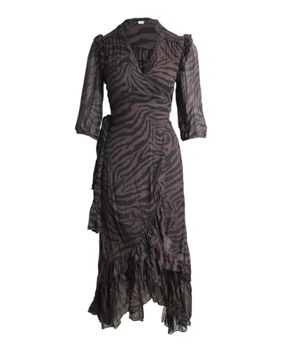 Ba&sh Zebra Print Asymmetric Wrap Dress In Brown Viscose