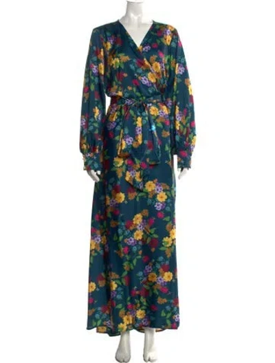 Pre-owned Baacal Floral Print Long Dress In Blue