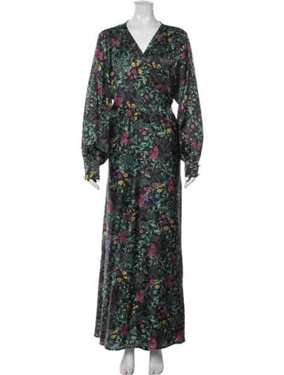 Pre-owned Baacal Floral Print Robe In Black/green
