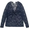 Baacal Olivia Stretch Lace Ruched Deep V-neck Top In Blue