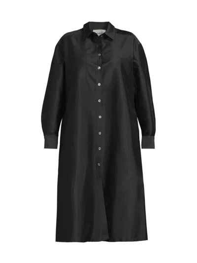 Baacal, Plus Size Women's Plus Dupioni Cotton Shirtdress In Black