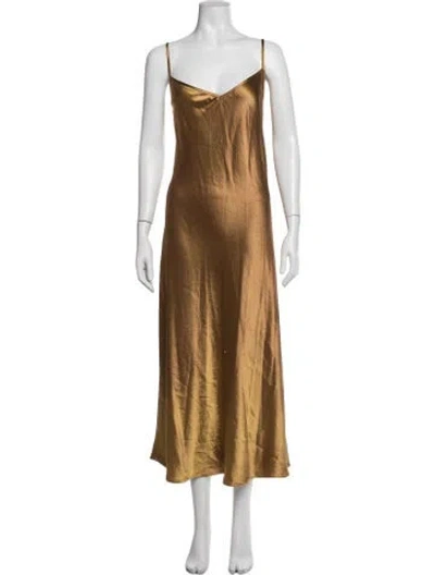 Pre-owned Baacal V-neck Long Dress In Brown