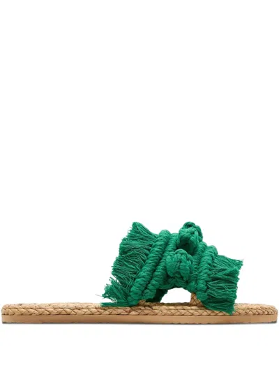 Baanstraw Macramé Fringe-knotted Sandals In Green
