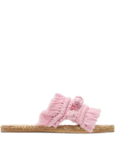 Baanstraw Macramé Fringed Sandals In Pink