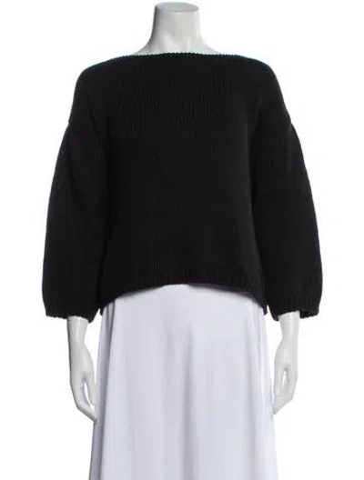 Pre-owned Babaà Bateau Neckline Three-quarter Sleeve Top In Black