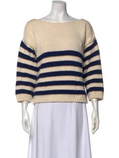 Pre-owned Babaà Striped Bateau Neckline Sweater In Neutral