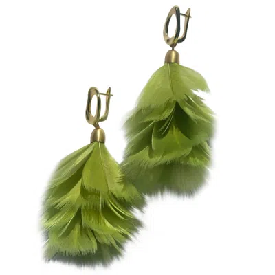 Babaloo Jewelry Women's Gold / Green Feather Cascade Earrings