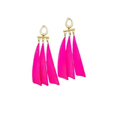 Babaloo Jewelry Women's Gold / Pink Boho Feather Tassel Earrings In Multi
