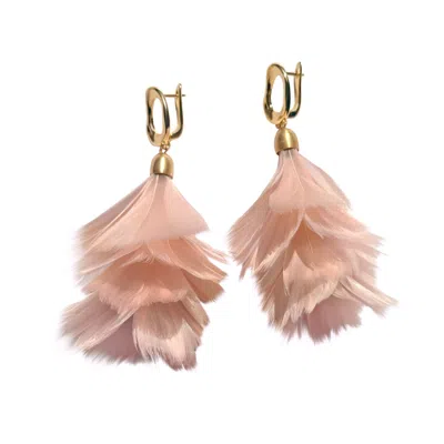Babaloo Jewelry Women's Gold / Pink Feather Cascade Earrings In Pink