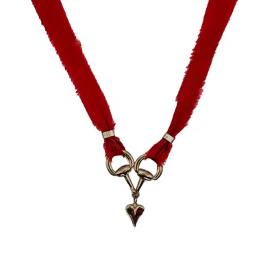 Babaloo Jewelry Women's Gold / Red Handcrafted Silk Heart Choker
