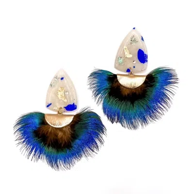 Babaloo Jewelry Women's Gold / White / Blue Venus Fan Earrings In Blue In Gold/white/blue