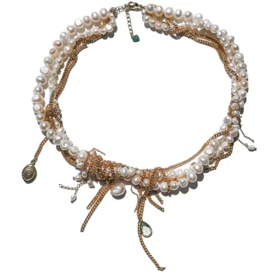 Babaloo Jewelry Women's Gold / White / Neutrals Undone Pearl And Gold Chain Necklace In Multi