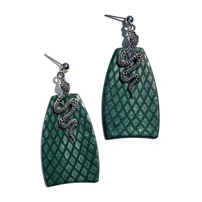 Babaloo Jewelry Women's Green / Silver Eve Serpent Earrings