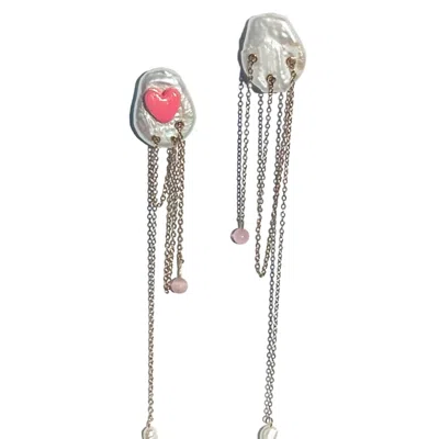 Babaloo Jewelry Women's Handcrafted Pearl Chain Studs In Pink