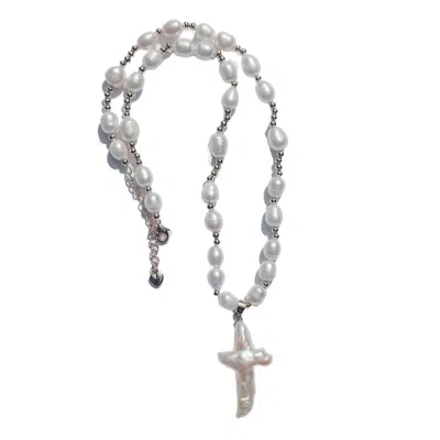 Babaloo Jewelry Women's White Freshwater Pearl Cross Necklace