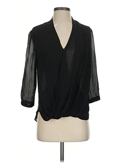 Pre-owned Babaton 3/4 Sleeve Silk Top Black Plunge Neckline Tops