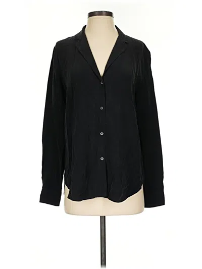 Pre-owned Babaton Long Sleeve Silk Top Black Collared Neckline Tops
