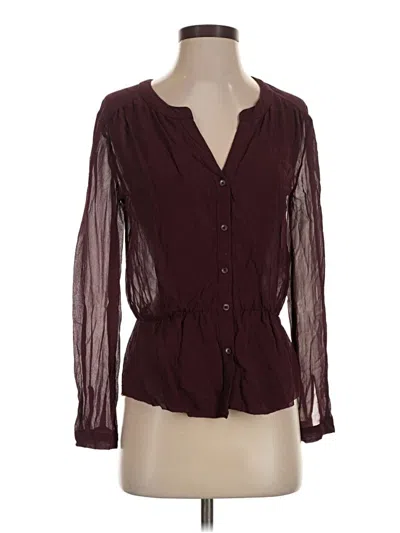 Pre-owned Babaton Long Sleeve Silk Top Burgundy Plunge Neckline Tops