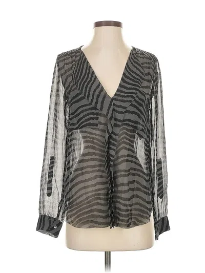 Pre-owned Babaton Long Sleeve Silk Top Gray Plunge Neckline Tops