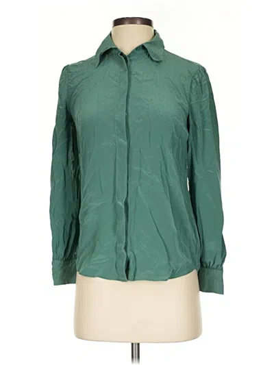 Pre-owned Babaton Long Sleeve Silk Top Green Collared Neckline Tops