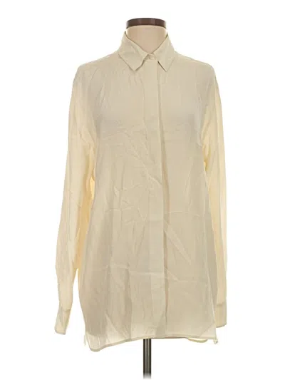 Pre-owned Babaton Long Sleeve Silk Top Ivory Solid Pattern Mock Neckline Tops