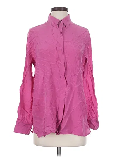 Pre-owned Babaton Long Sleeve Silk Top Pink Mock Neckline Tops