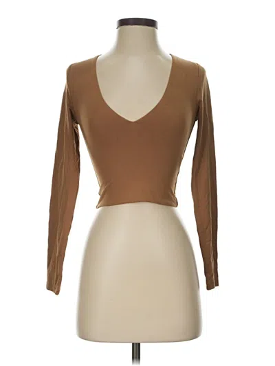 Pre-owned Babaton Long Sleeve Top Brown Plunge Neckline Tops