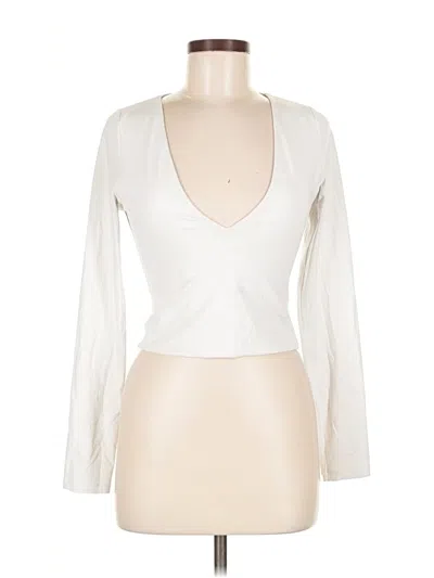 Pre-owned Babaton Long Sleeve Top Ivory Plunge Neckline Tops In White