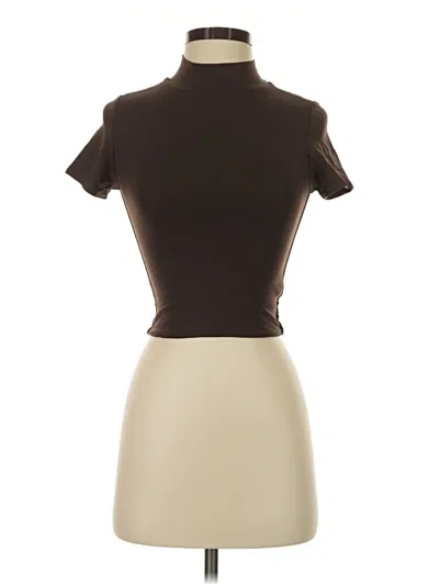 Pre-owned Babaton Short Sleeve Top Brown Turtleneck Tops