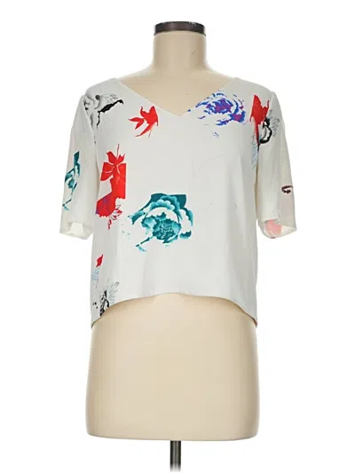 Pre-owned Babaton Short Sleeve Top Silver Graphic Pattern One Shoulder Neckline Tops