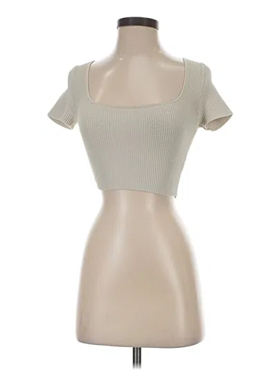 Pre-owned Babaton Short Sleeve Top Tan Square Neckline Tops In Brown