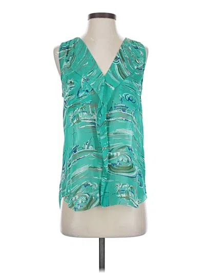 Pre-owned Babaton Sleeveless Silk Top Green Plunge Neckline Tops