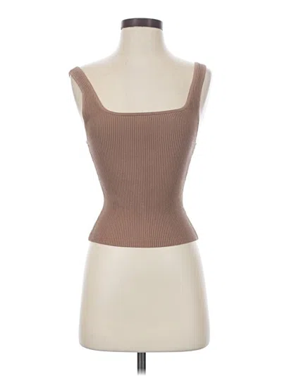 Pre-owned Babaton Sleeveless Top Brown Solid Pattern Square Neckline Tops