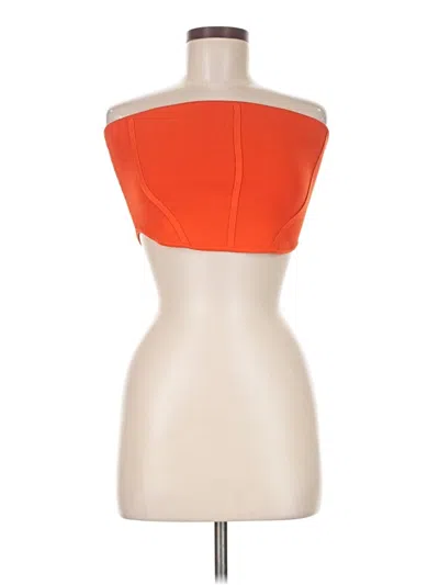 Pre-owned Babaton Sleeveless Top Orange Solid Pattern Strapless Neckline Tops