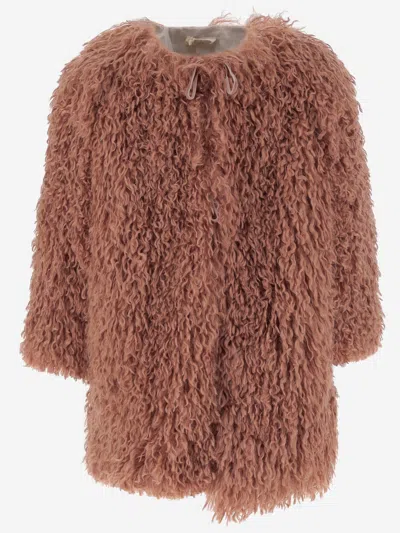 Babe &amp; Tess Kids' Funky Nylon Coat With Fur Pattern In Pink