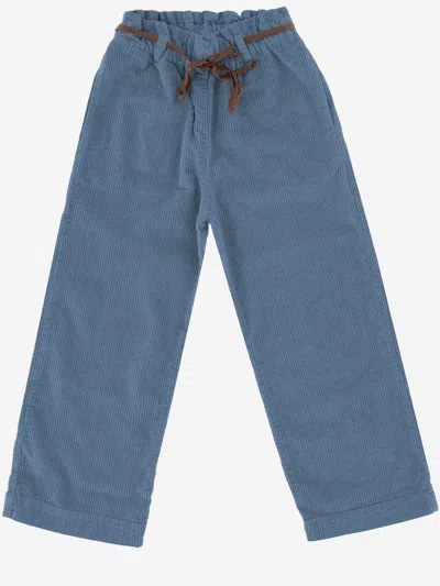 Babe &amp; Tess Kids' Stretch Cotton Velvet Trousers In Blue