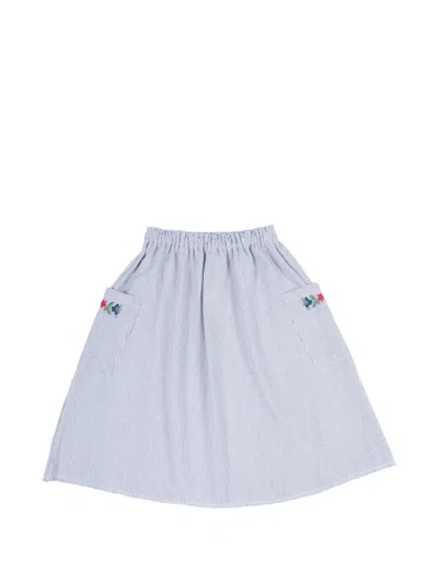 Babe And Tess Kids' Alexa Stripe-pattern Embroidered Cotton Midi Skirt In Blue