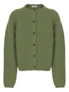 Babe And Tess Crew-neck Button Cardigan In Green